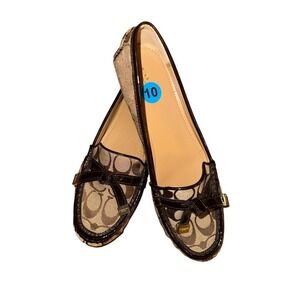 Coach Loafers Flats Womens Sz 10 Brown Signature Logo Slip-On Almond Toe canvas
